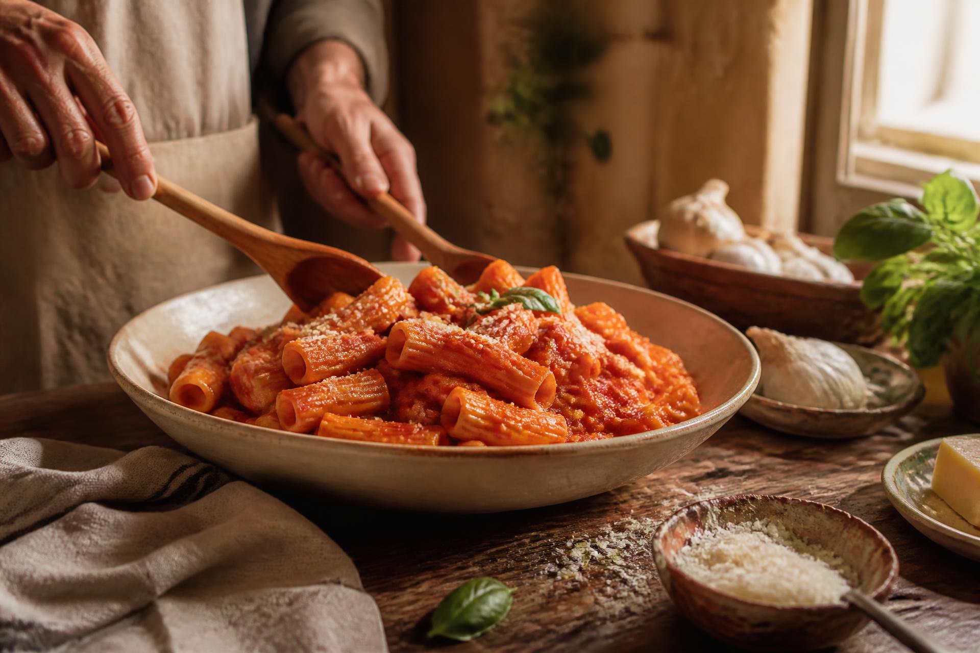 Jars of Audia's Italian Style Sauce lined up on a wooden barrel top