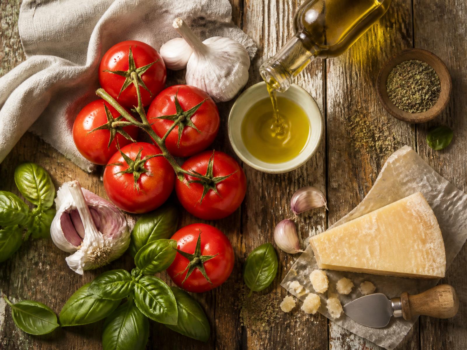 Fresh tomatoes, basil, garlic and olive oil